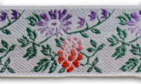 1 1/2" Ombré Iris & Carmine Blooms Woven Ribbon