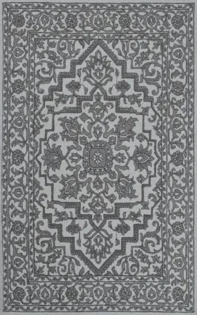 5x8 Silver and Charcoal Traditional Design Wool Area Rug