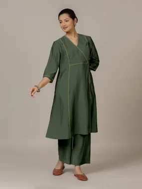 Amal x Rozaana | A Line Kurta in Pine Green with Thread Work | Coords or Only Kurta