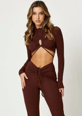 Brown Wrap Top Long Sleeve