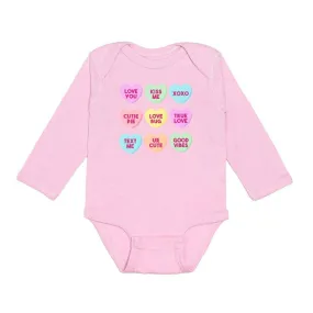 Candy Hearts Valentine's Day Long Sleeve Baby Bodysuit