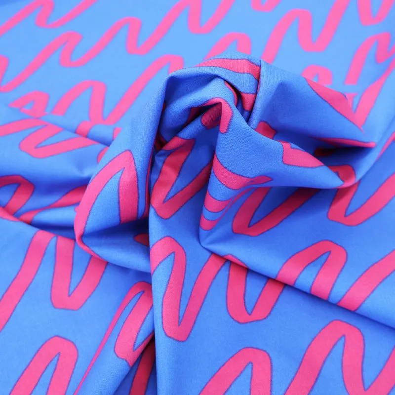 Cotton Poplin - Blue and Pink - Wiggly