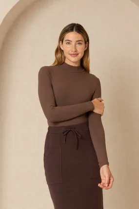 Dark Brown Ribbed Mock Neck Top