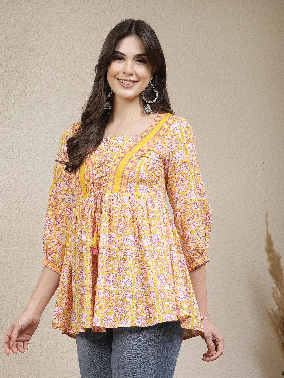 Floral Printed Cotton Peplum Top