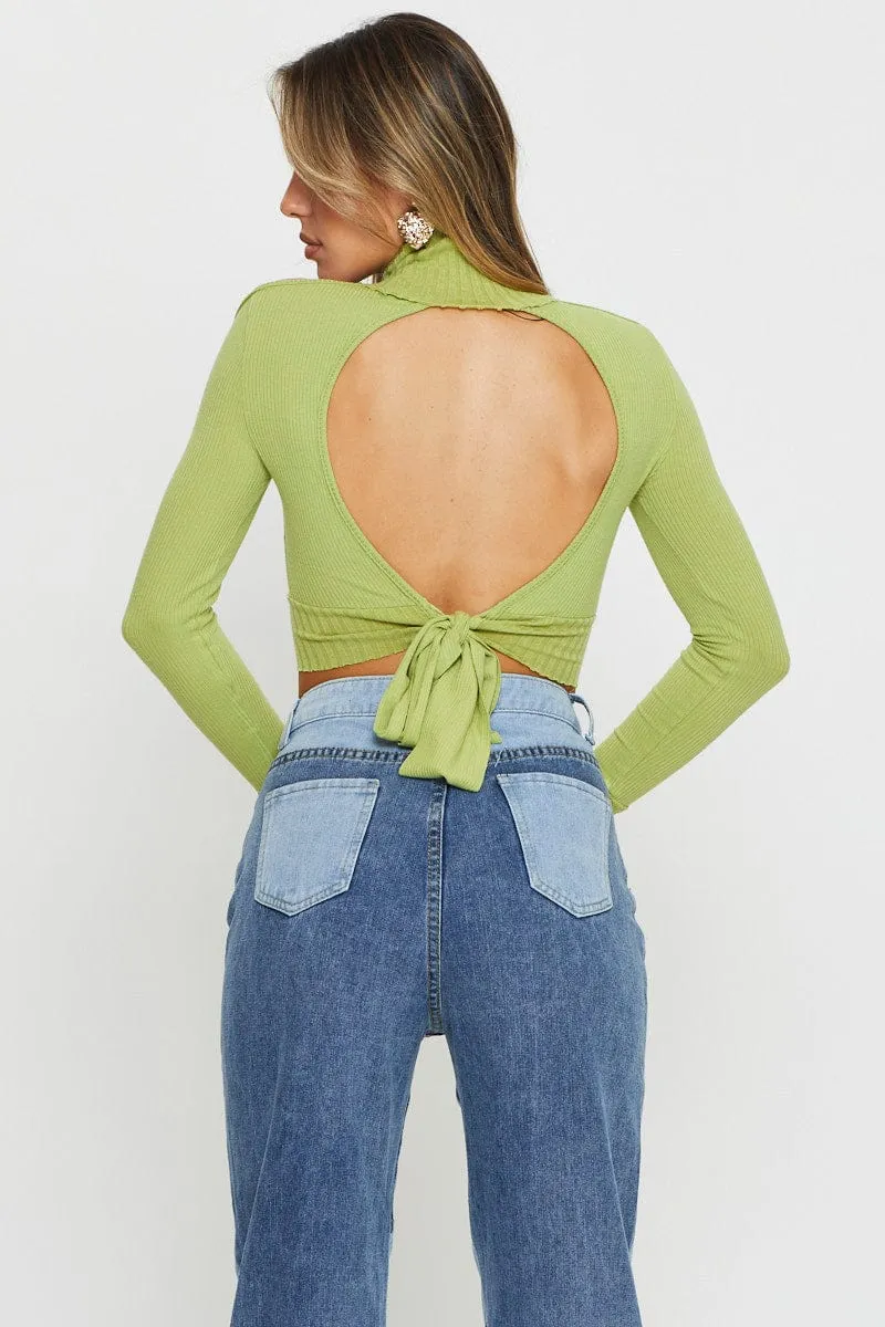 Green Crop Top Long Sleeve