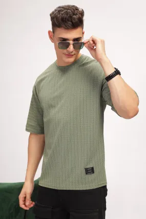 Green Oversized Self Design T-Shirt