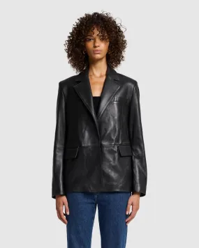 Italian Leather Blazer in Black