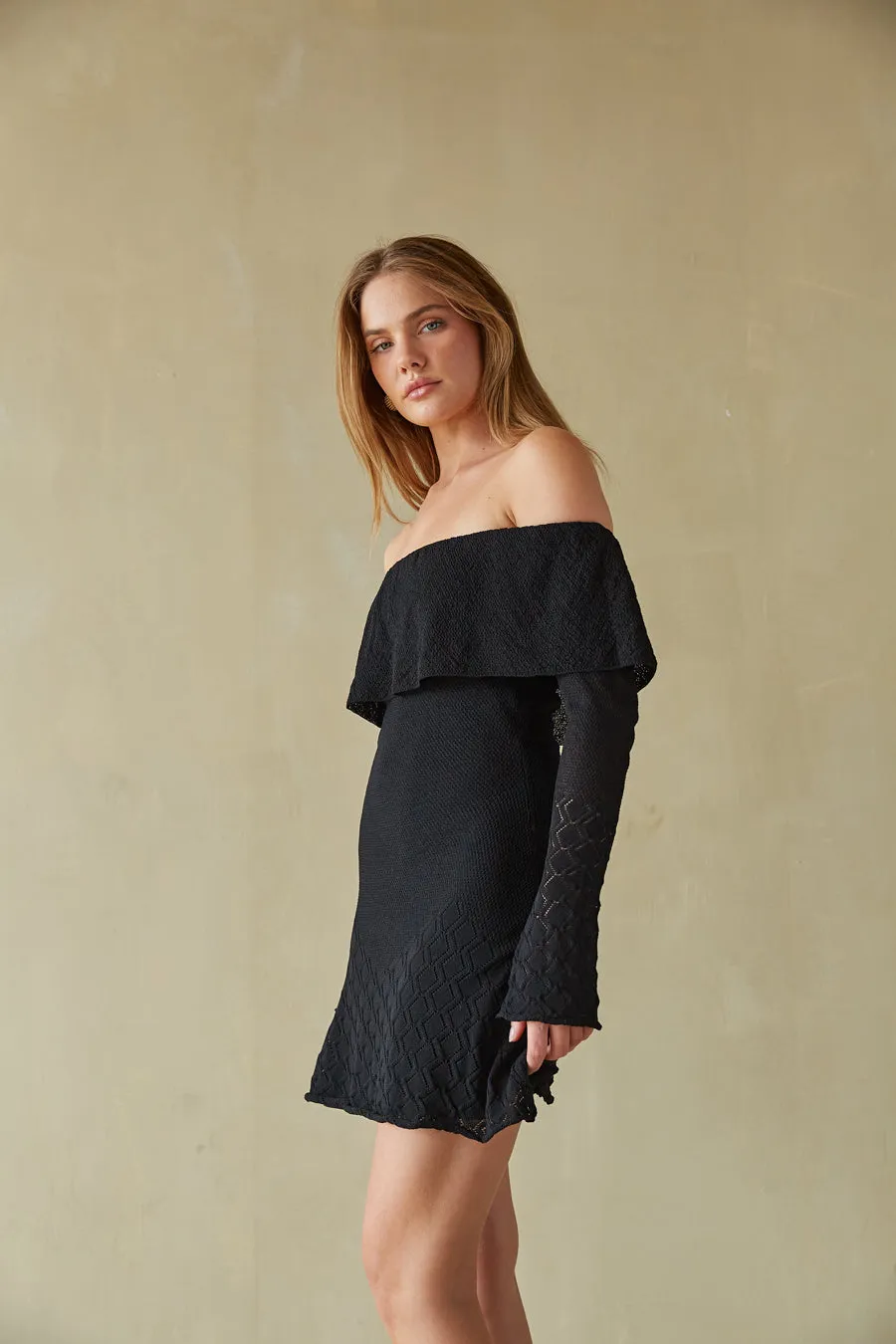 Julia Foldover Ruffle Sweater Mini Dress