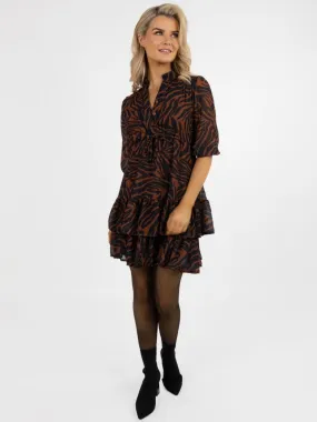 Kate & Pippa Latina Mini Dress In Black / Amber Print