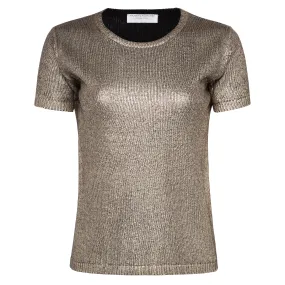 Metallic Silk & Wool Knit Tee - Black   Gold