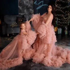 Mommy and Me Matching Puffy Tulle Dresses -  Mother-Daughter Birthday, Party, Prom, and Maternity Photoshoot Gowns