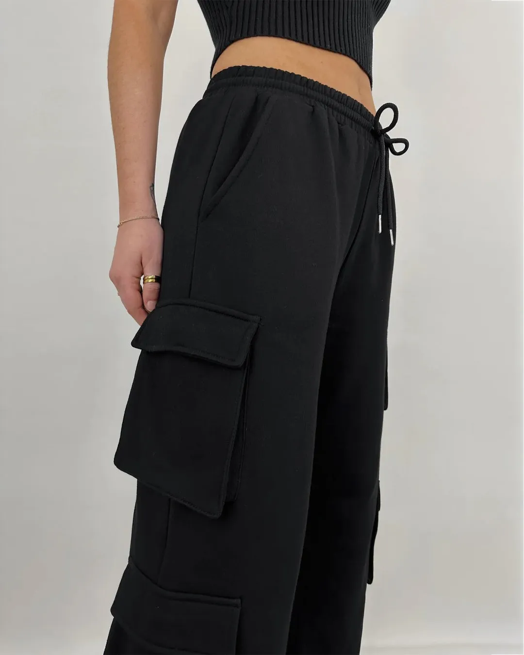 Multipockets Style Drawstring Cargo In Black