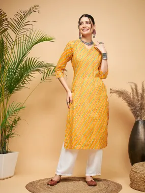 MUSTARD LEHRIYA  ANGRAKHA STYLE STRAIGHT KURTA