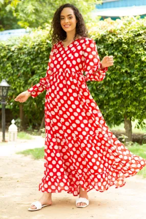 Playful Red Polka Maternity & Nursing Dress