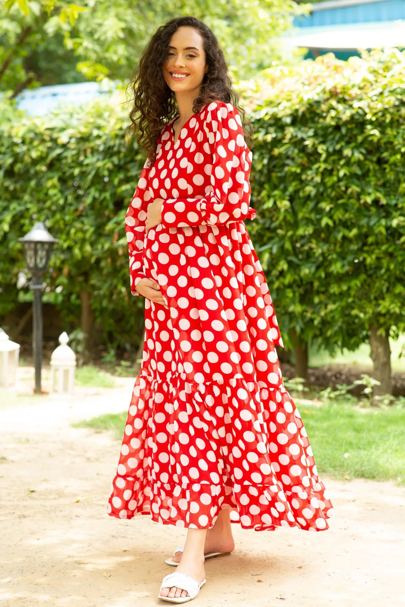 Playful Red Polka Maternity & Nursing Dress