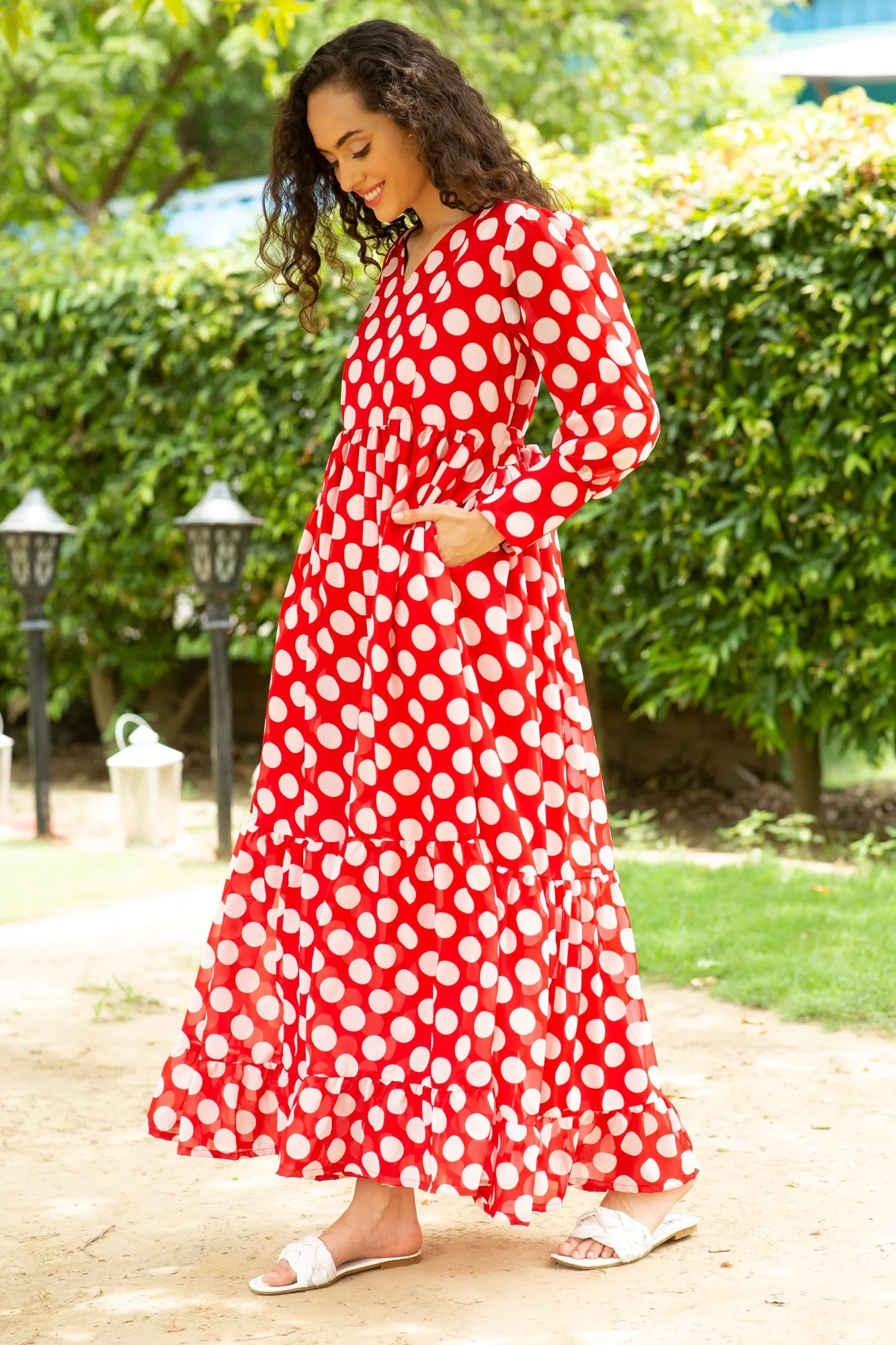 Playful Red Polka Maternity & Nursing Dress