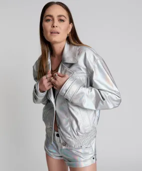 REVENGE METALLIC LEATHER BOMBER JACKET