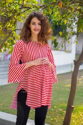 Royal Red Striped Maternity & Nursing Top