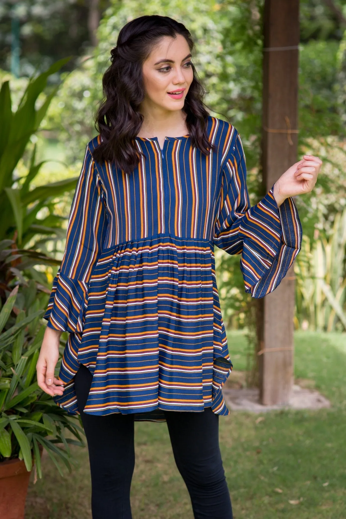 Royal Striped Gathered Nursing Top