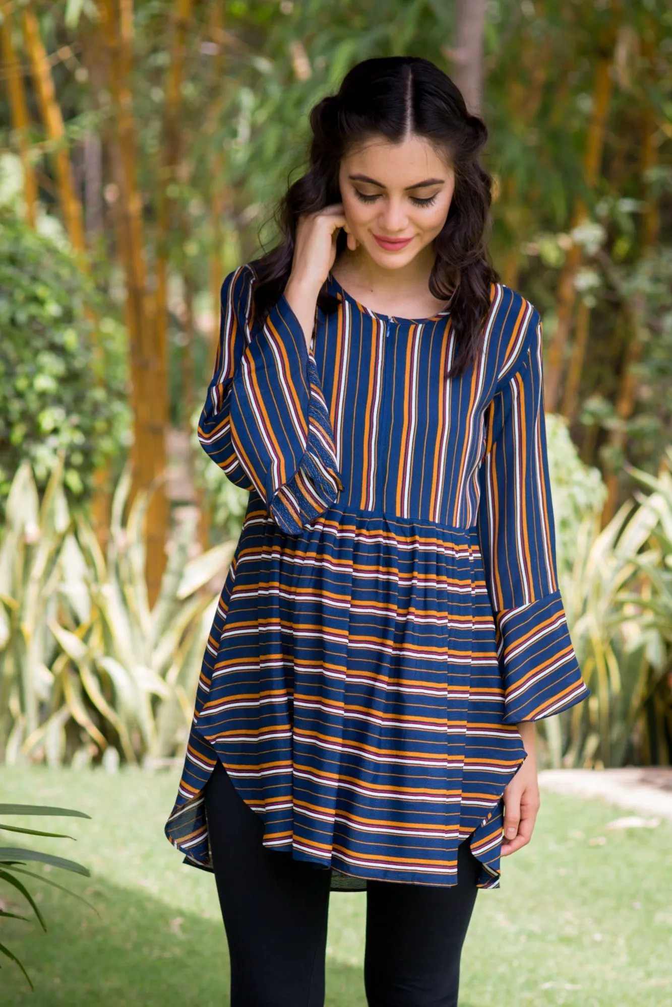 Royal Striped Gathered Nursing Top