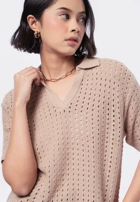 Textured Knit Polo Top