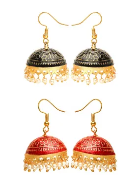 Yellow Chimes Meenakari Jumka Earrings with Ethnic Design Gold Plated Traditional Beads Combo of 2 pair for Women and Girls